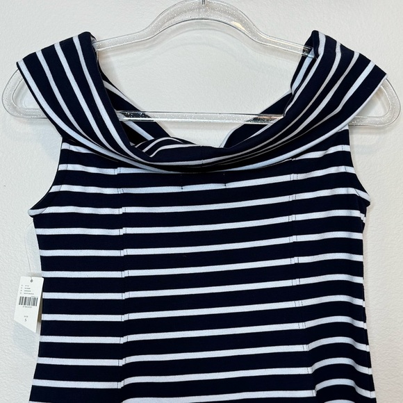 Maeve Blue and White Off-the-Shoulder Fitted Blouse - Picture 6 of 13